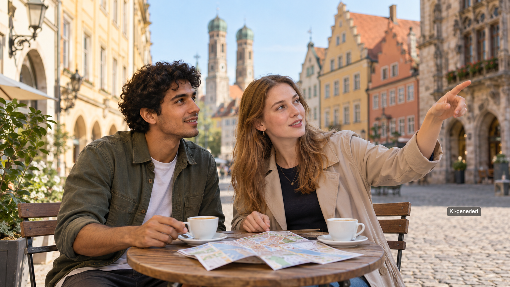 Illustratives Motiv: Zwei junge Menschen entdecken gemeinsam deutsche Kultur